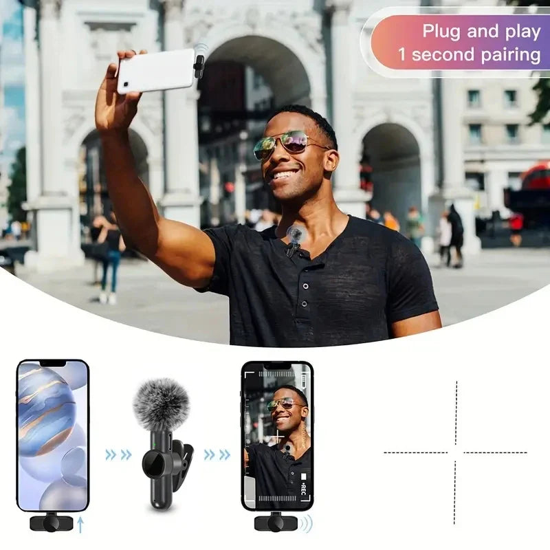 Wireless Lavalier Microphone With Windproof Cover Audio Video Recording Mini Mic For iPhone Android Mobile Phone Microphone-2