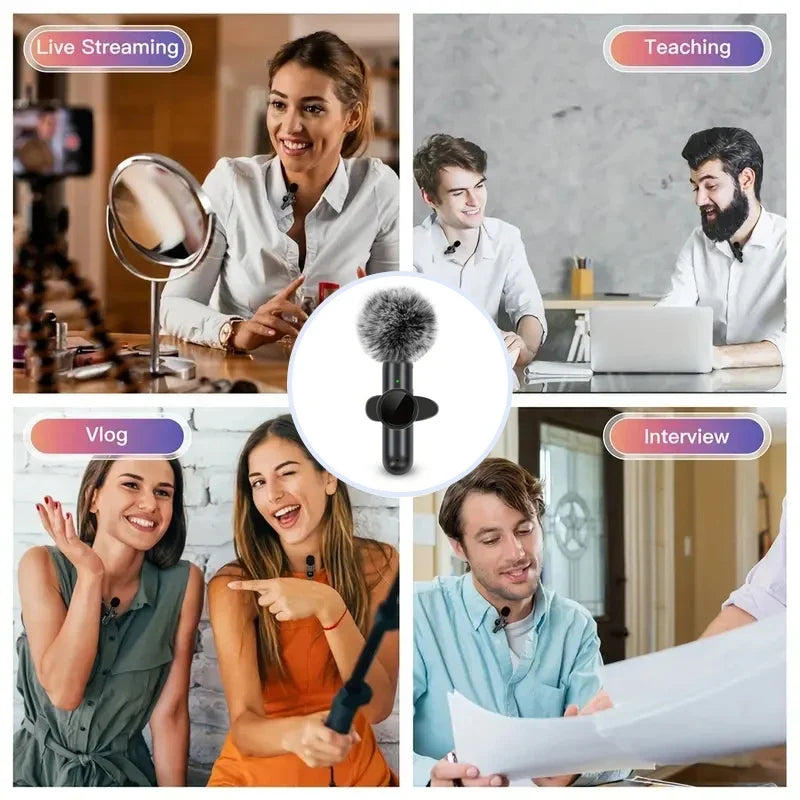 Wireless Lavalier Microphone With Windproof Cover Audio Video Recording Mini Mic For iPhone Android Mobile Phone Microphone-4