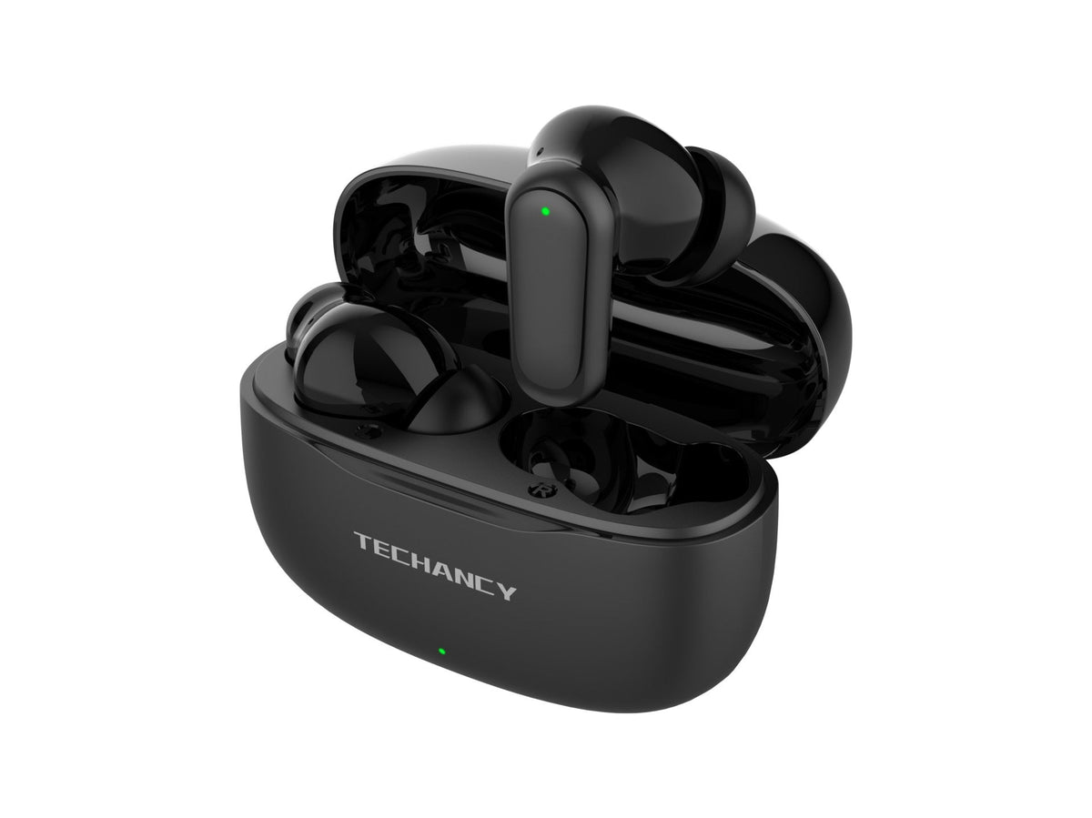 Techancy Auriculares Bluetooth TWS Wireless 5.4 KP2715 Microfone HD Toque inteligente USB C para Android iPhone Preto-1