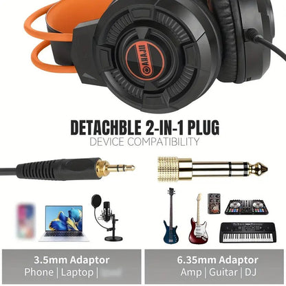 Studio Monitor Headphones Orange & Black Closed-Back Design-2